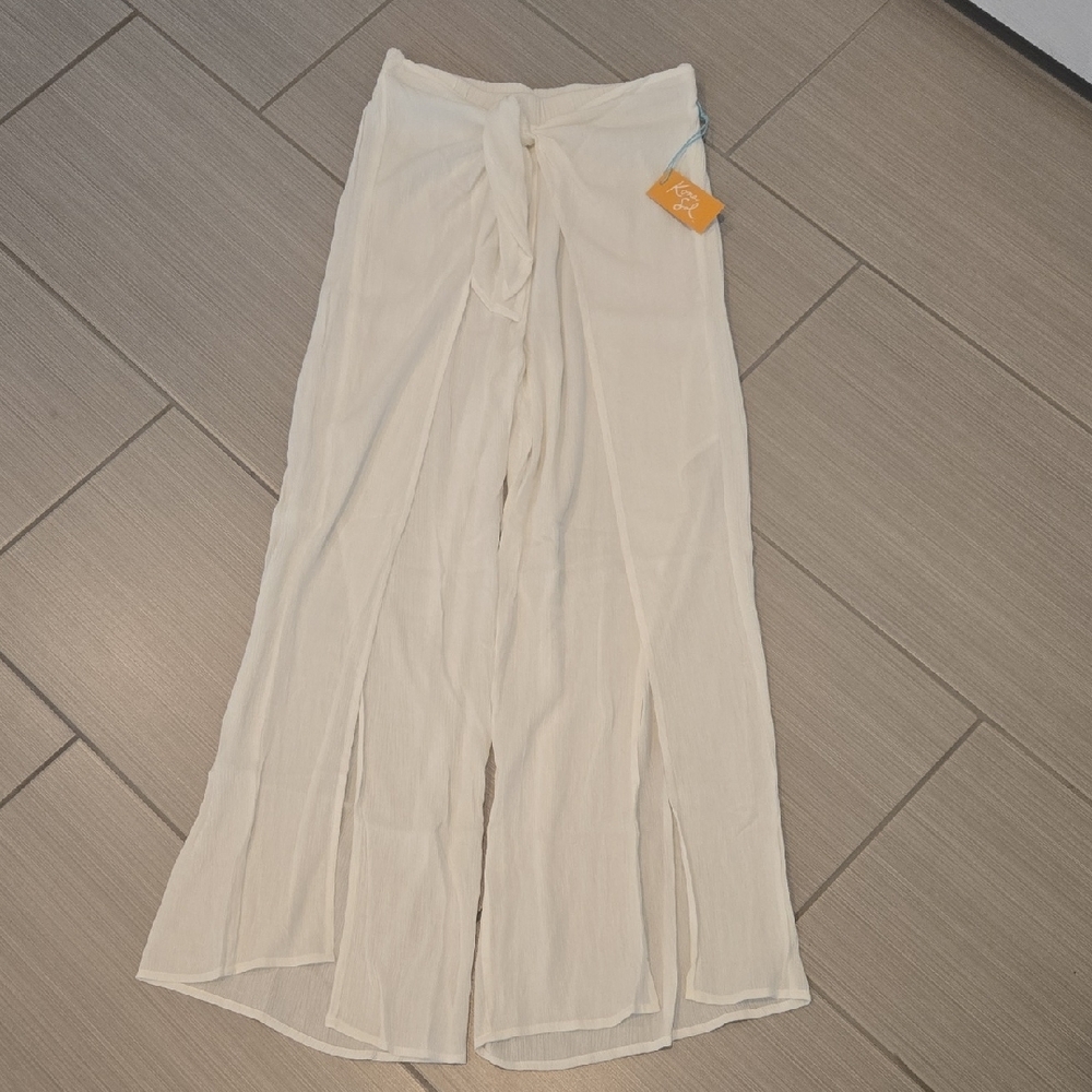 Kona Sol White Swim Coverup Pants with Front Slit